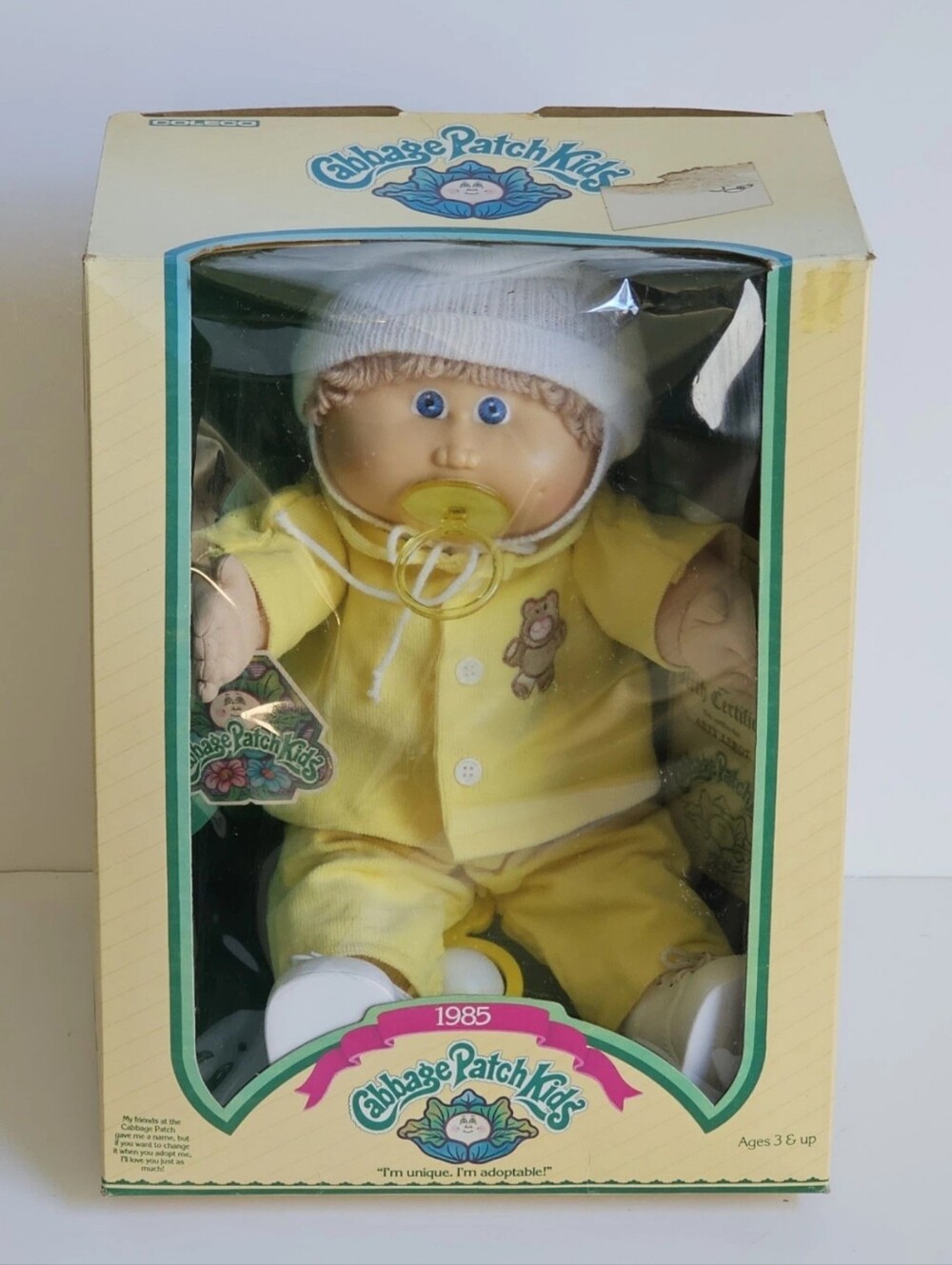 Vintage Cabbage Patch Kids 1985 16" Boy Doll Light Brown Hair & Blue Eyes NIB